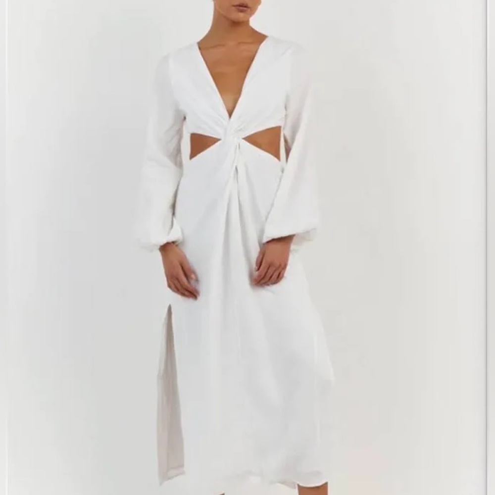 DISSH Tina White Linen Twist Midi Dress
